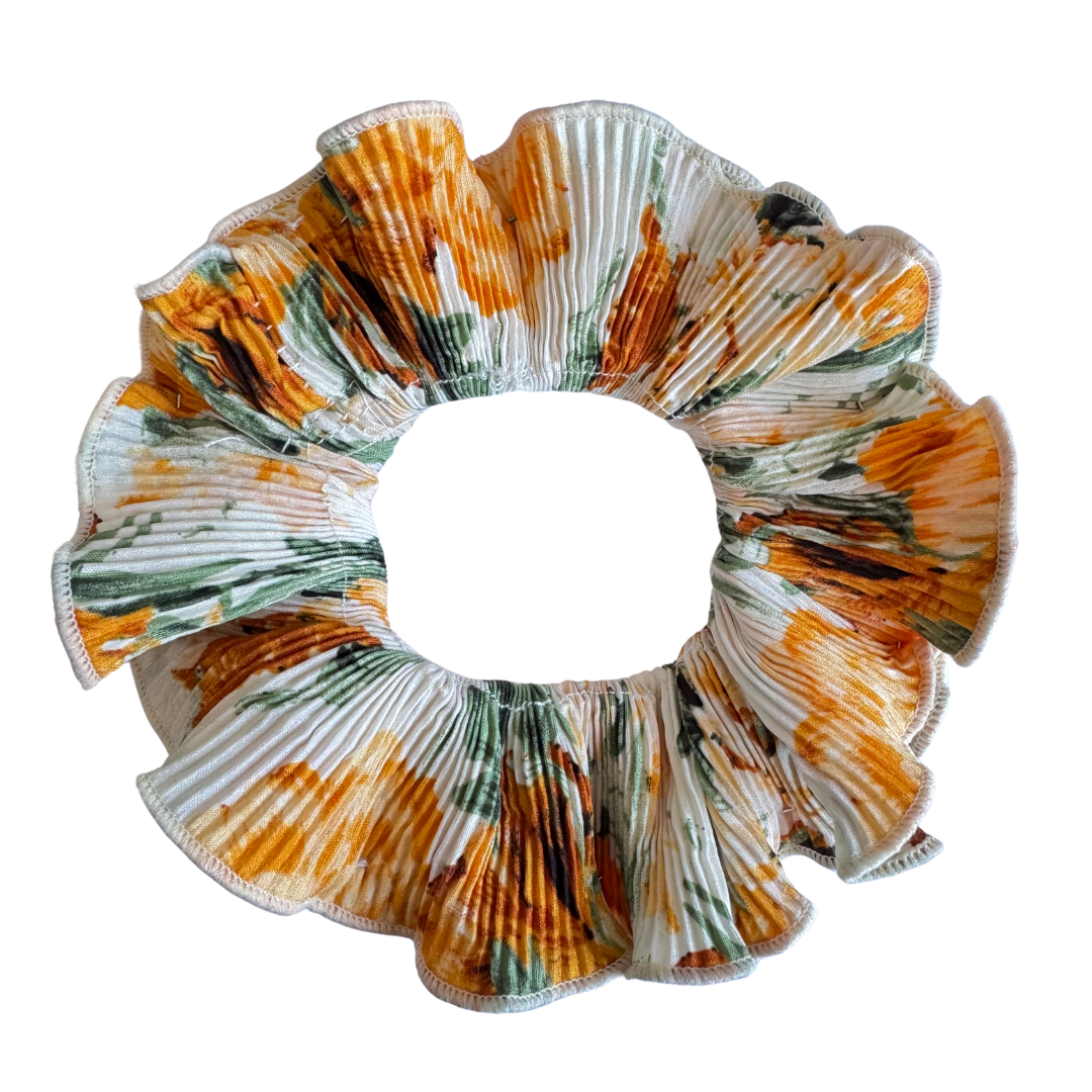 Colet Doble Plisado Floral Naranjo