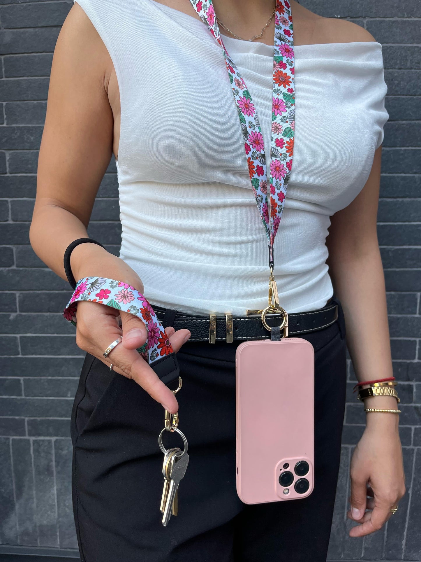 Lanyard Largo Flores Fucsia