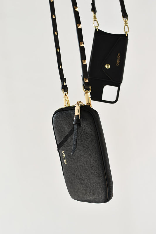 Cartera Negra Samba con Strap Tachas