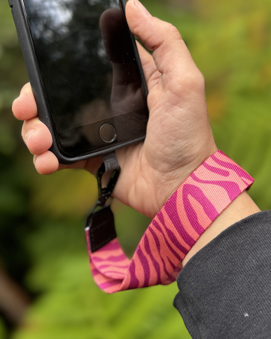 Lanyard de muñeca para celular Cebra Rosado y Naranjo