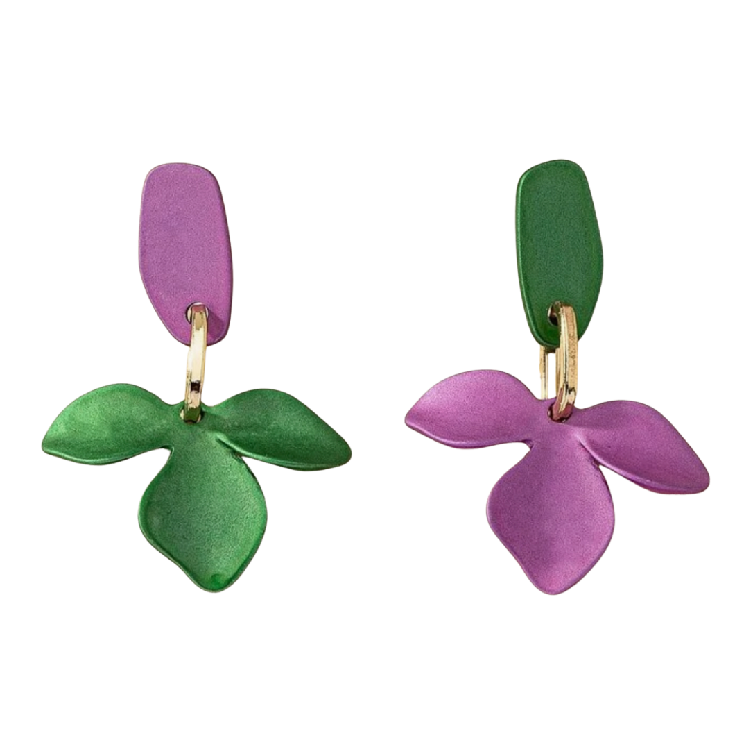 Aros Flores Multicolor Verde Morado