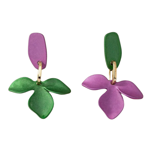 Aros Flores Multicolor Verde Morado