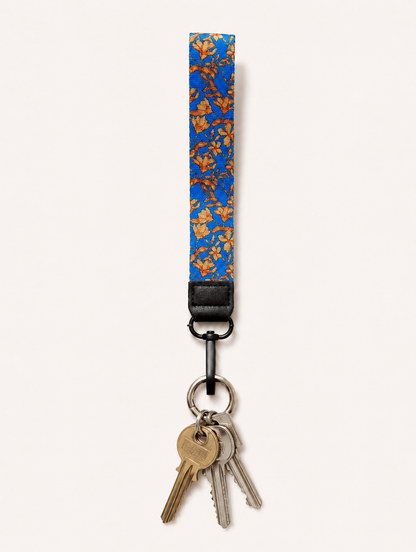 Lanyard Corto Azul Flores Amarillas