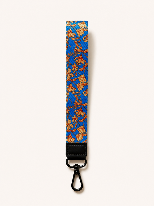 Lanyard Corto Azul Flores Amarillas