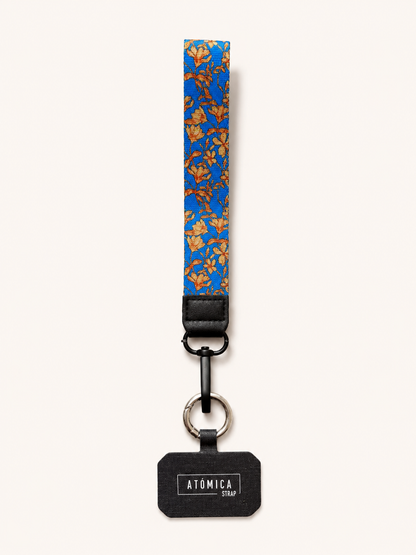 Lanyard de muñeca para celular Azul Flores Amarillas