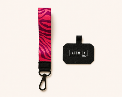 Lanyard Corto Cebra Rosada Naranja