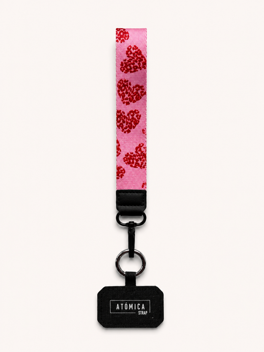 Lanyard de muñeca para celular Rosado Corazones Print