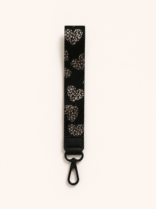 Lanyard Corto Negro Corazones Print
