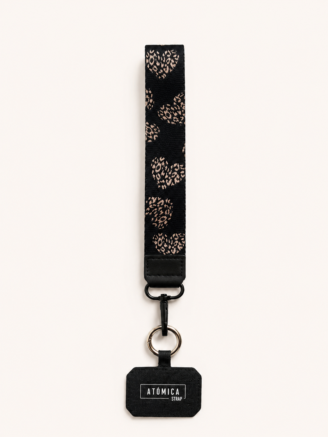 Lanyard de muñeca para celular Negro Corazones Print